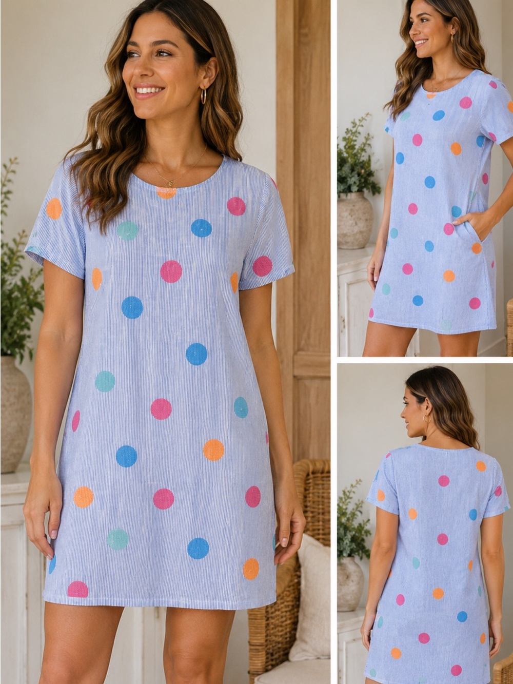 Women’s Light Blue Polka Dot Midi Dress